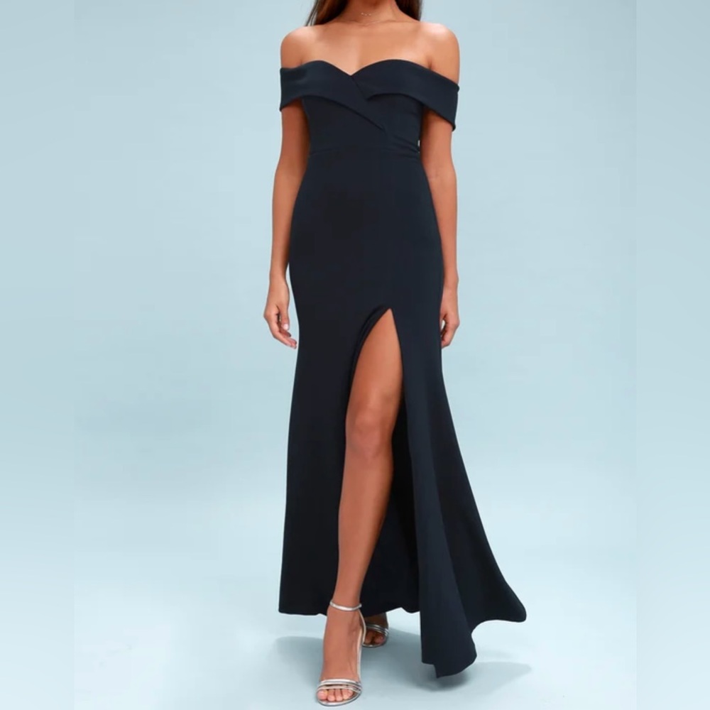 Lulu’s Navy Blue Off-the-Shoulder Maxi Dress
